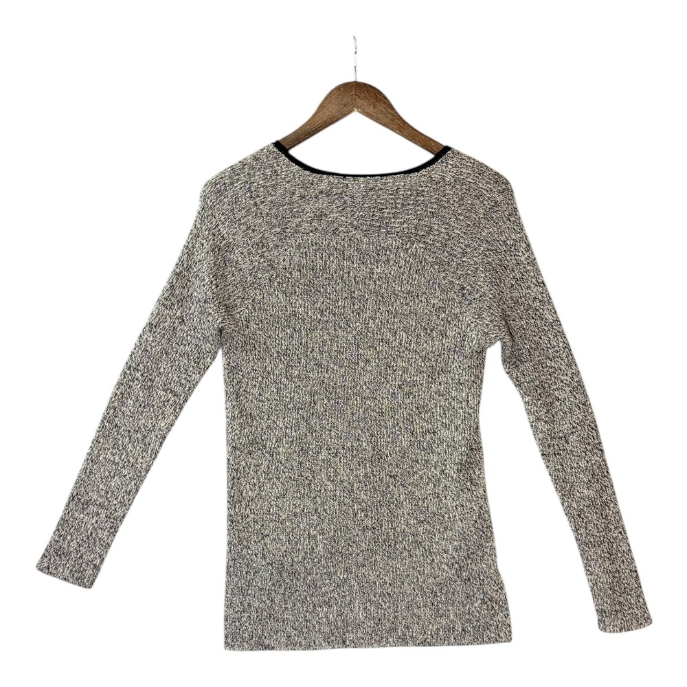 Eileen Fisher‎ Marled Knit Sweater M Gray Organic Linen Wool V-Neck High Low - Picture 2 of 7